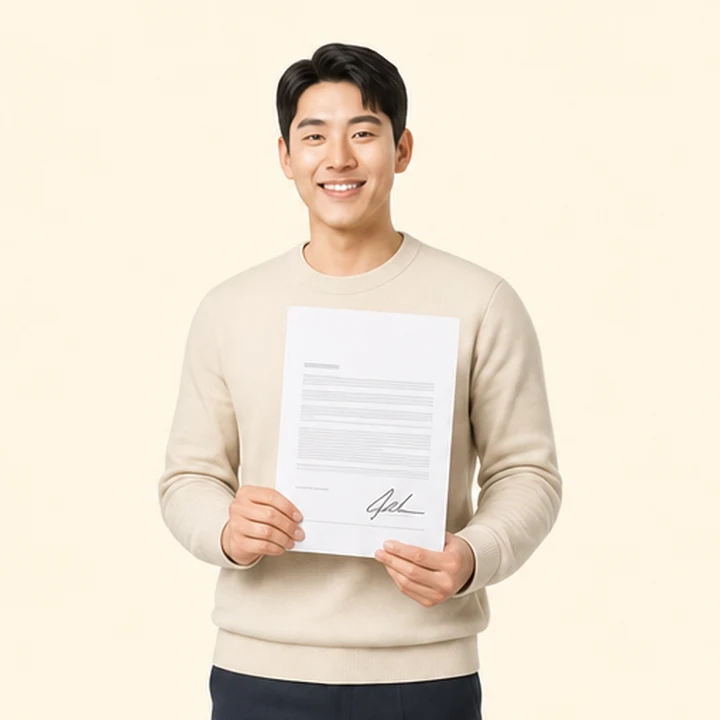 기아 셀토스 저신용장기렌트 서면 견적서를 들고 있는 고객